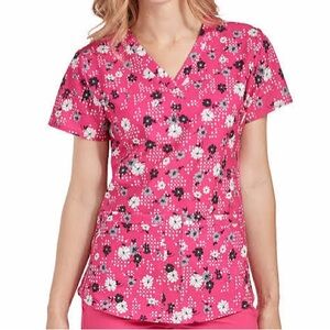 Med Couture Women's Floral V-Neck Pink Scrub Top